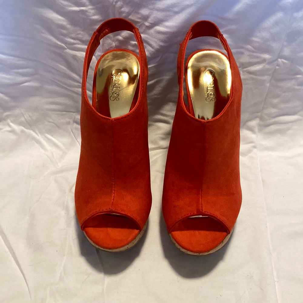 Carlos Santana Orange Wedge Slingbacks